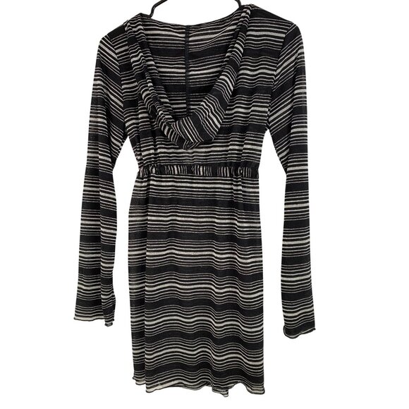 Hooded Black & Silver Swim Cover-Up Drawstring Waist Metallic Size M RAA10424 - Picture 8 of 10